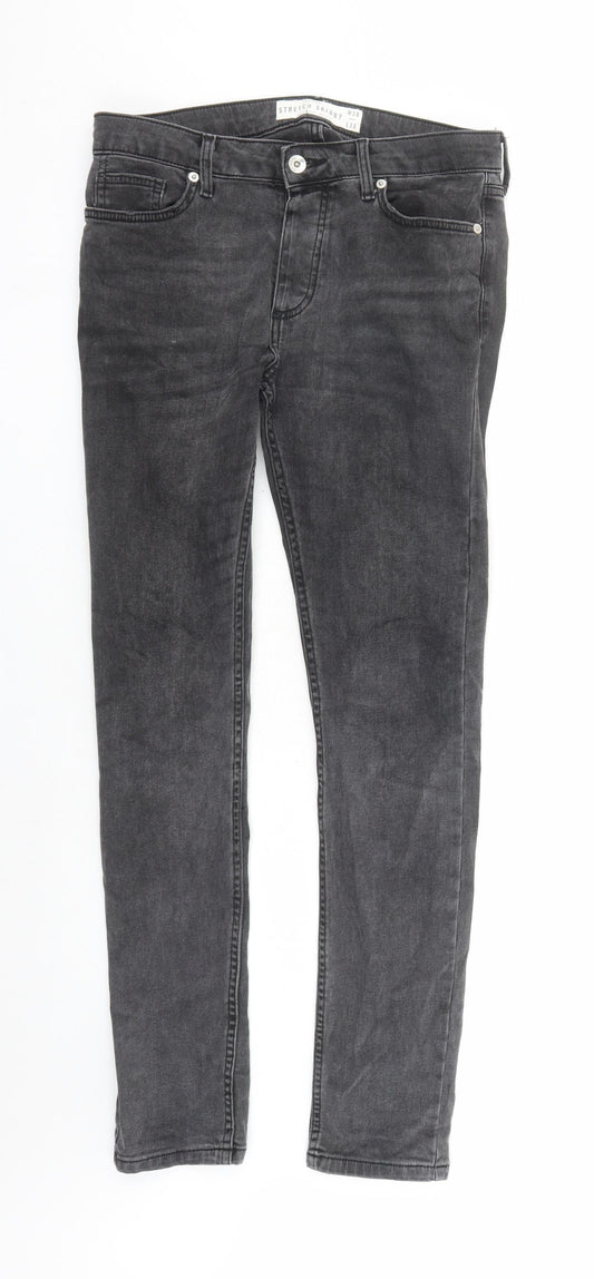 Topman Mens Grey Cotton Skinny Jeans Size 30 in L30 in Regular Buckle