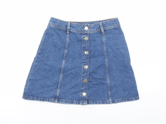 Divided by H&M Womens Blue Cotton A-Line Skirt Size 8 Button