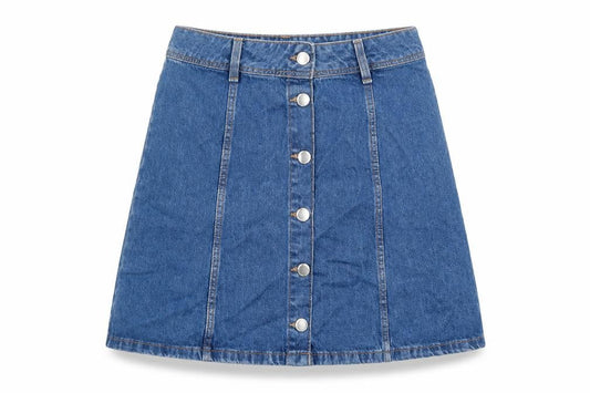 Divided by H&M Womens Blue Cotton A-Line Skirt Size 8 Button