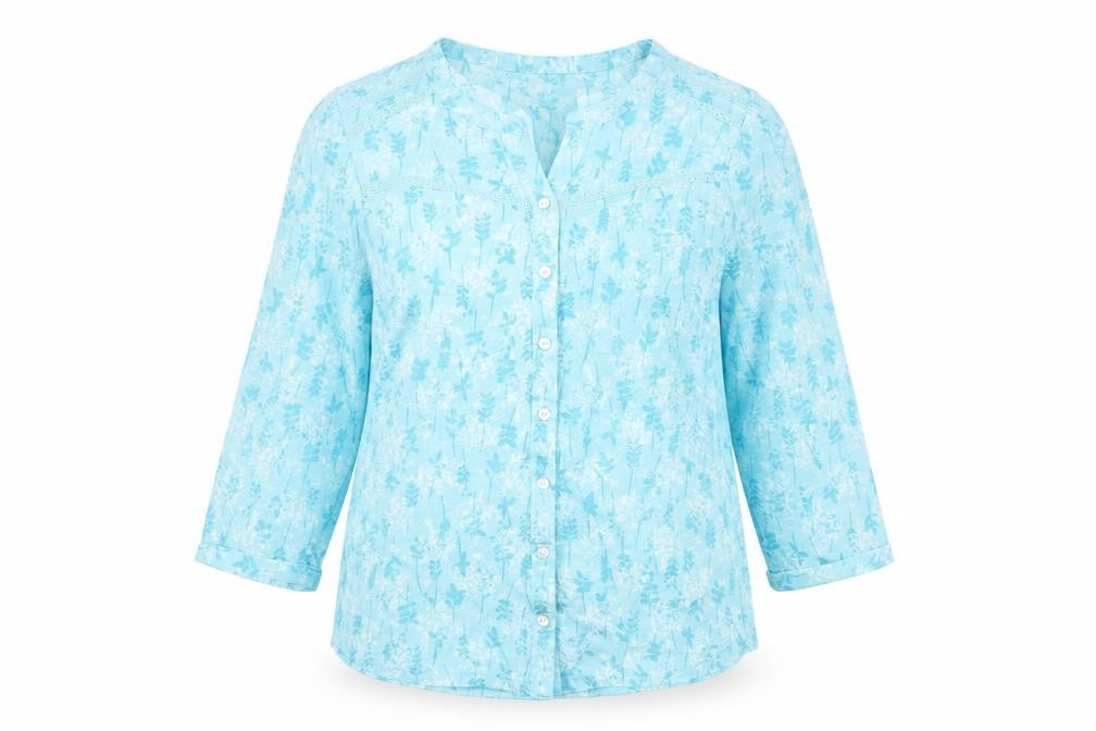 Bonmarché Womens Blue Floral Polyester Basic Button-Up Size 10 V-Neck
