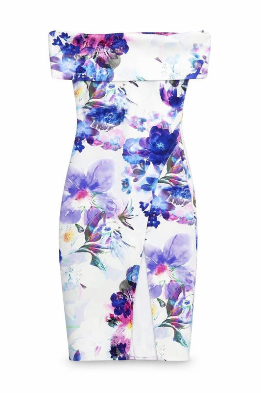 Jessica Wright Womens Multicoloured Floral Polyester Pencil Dress Size 8 Off the Shoulder Pullover