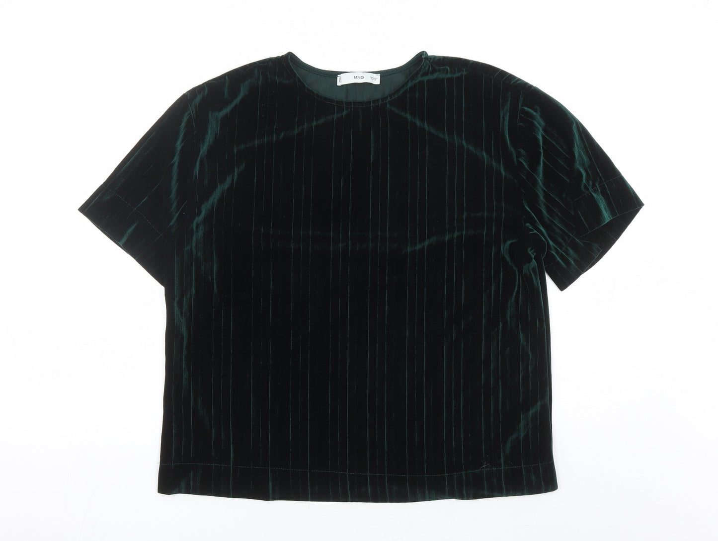 MNG Womens Green Polyester Basic T-Shirt Size S Round Neck
