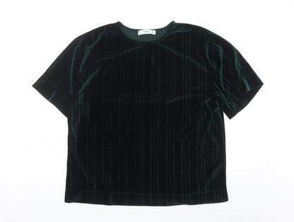 Mango Womens Green Polyester Basic T-Shirt Size S Round Neck