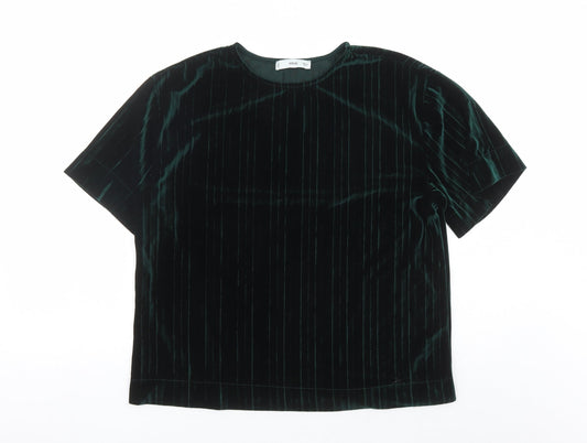 MNG Womens Green Polyester Basic T-Shirt Size S Round Neck