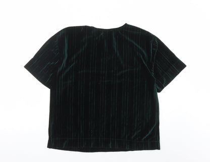 Mango Womens Green Polyester Basic T-Shirt Size S Round Neck