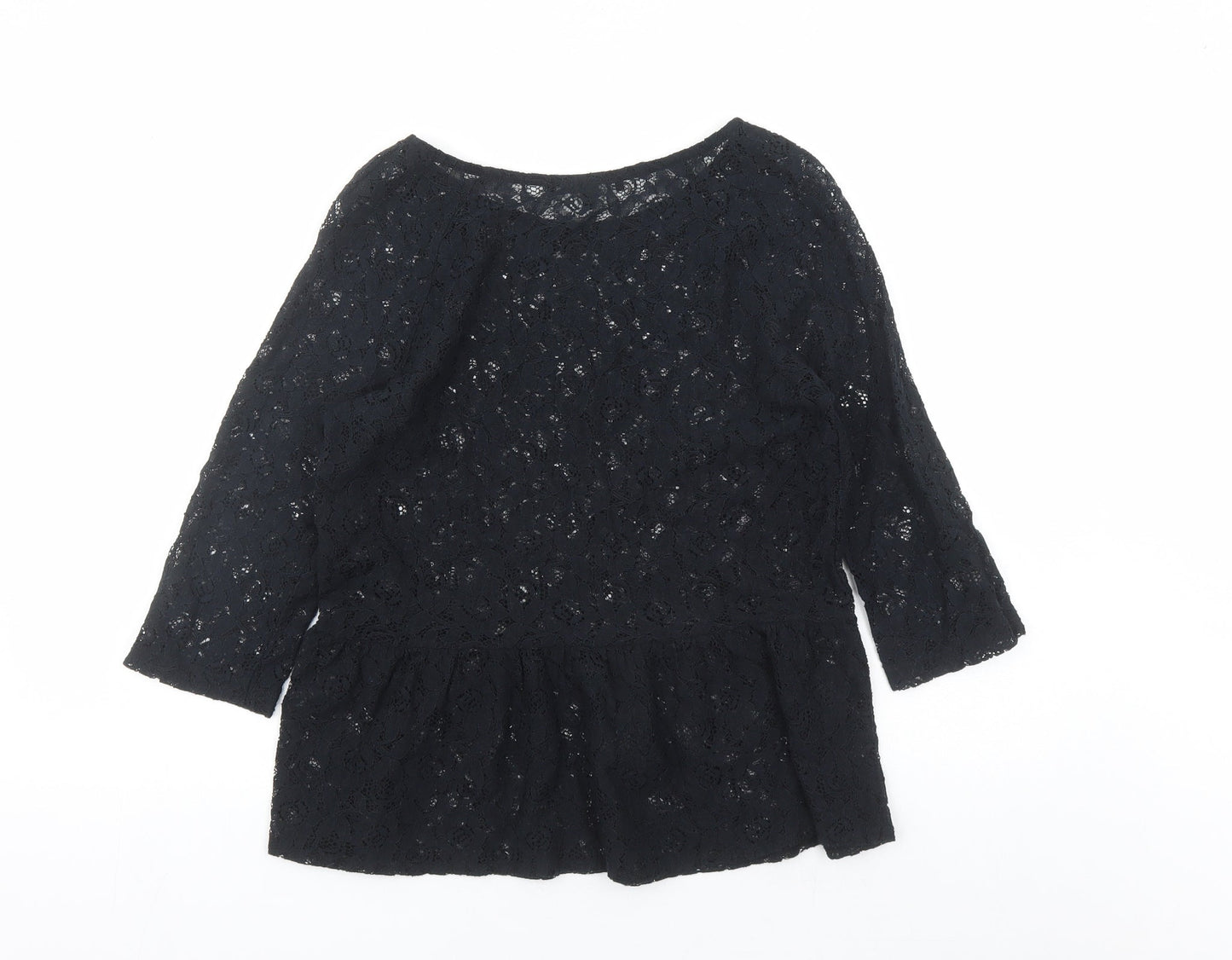 NEXT Womens Black Floral Cotton Basic Blouse Size 10 Round Neck