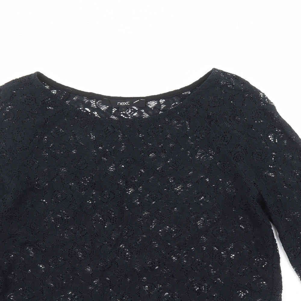 NEXT Womens Black Floral Cotton Basic Blouse Size 10 Round Neck