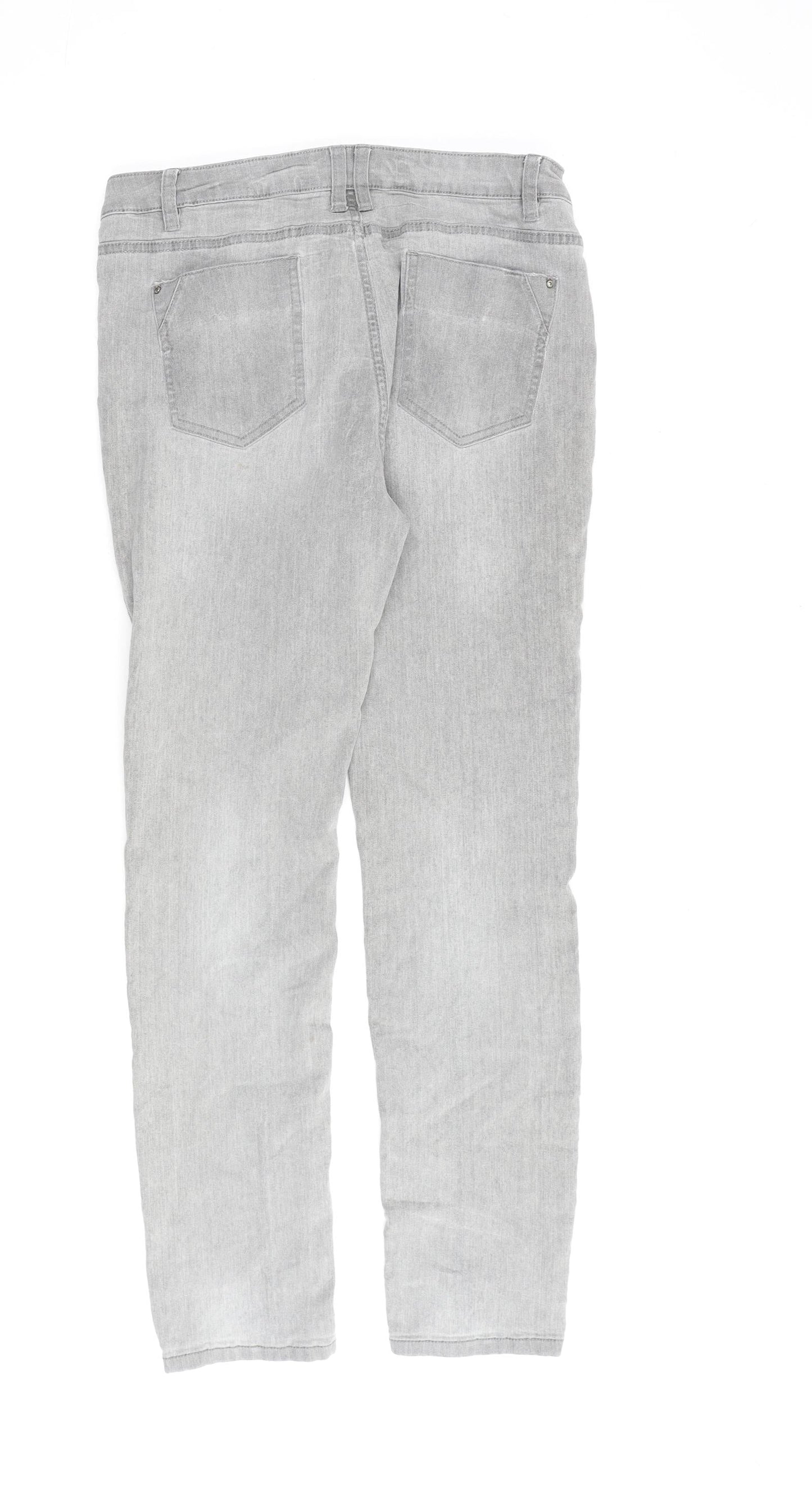 Denim & Co. Womens Grey Cotton Straight Jeans Size 12 L30 in Regular Zip
