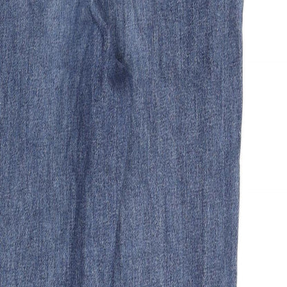 Brand and care label for Denim & Co. women’s blue cotton mom jeans, size UK 8, 30-inch leg regular zip