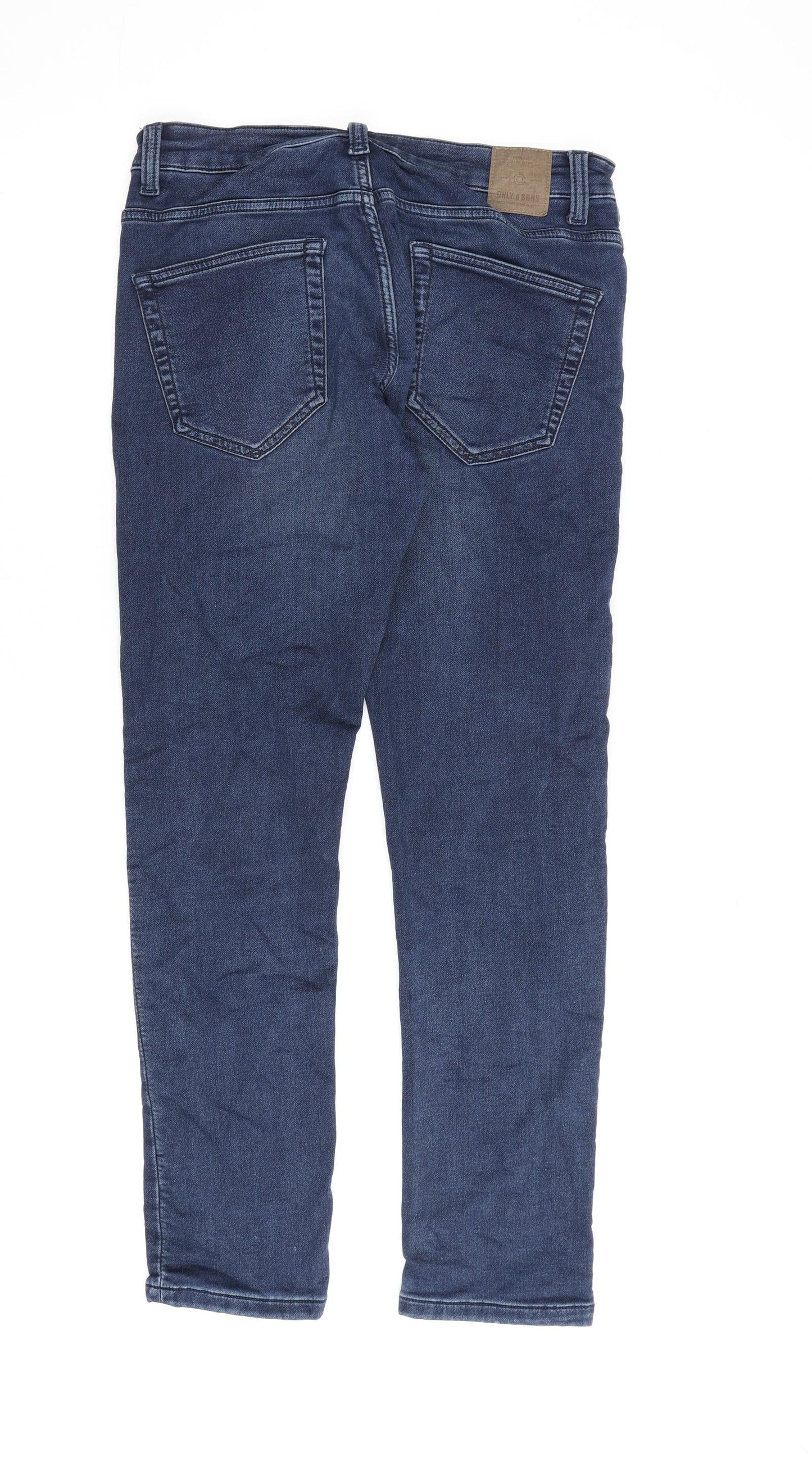 ONLY & SONS Mens Blue Cotton Straight Jeans Size 31 in L30 in Slim Zip