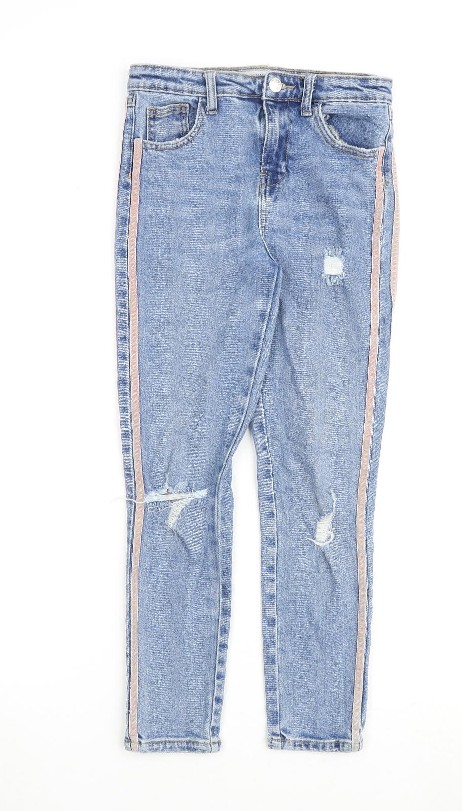 Additional front view of Denim & Co. girls’ blue cotton straight jeans, size 11-12, years regular zip