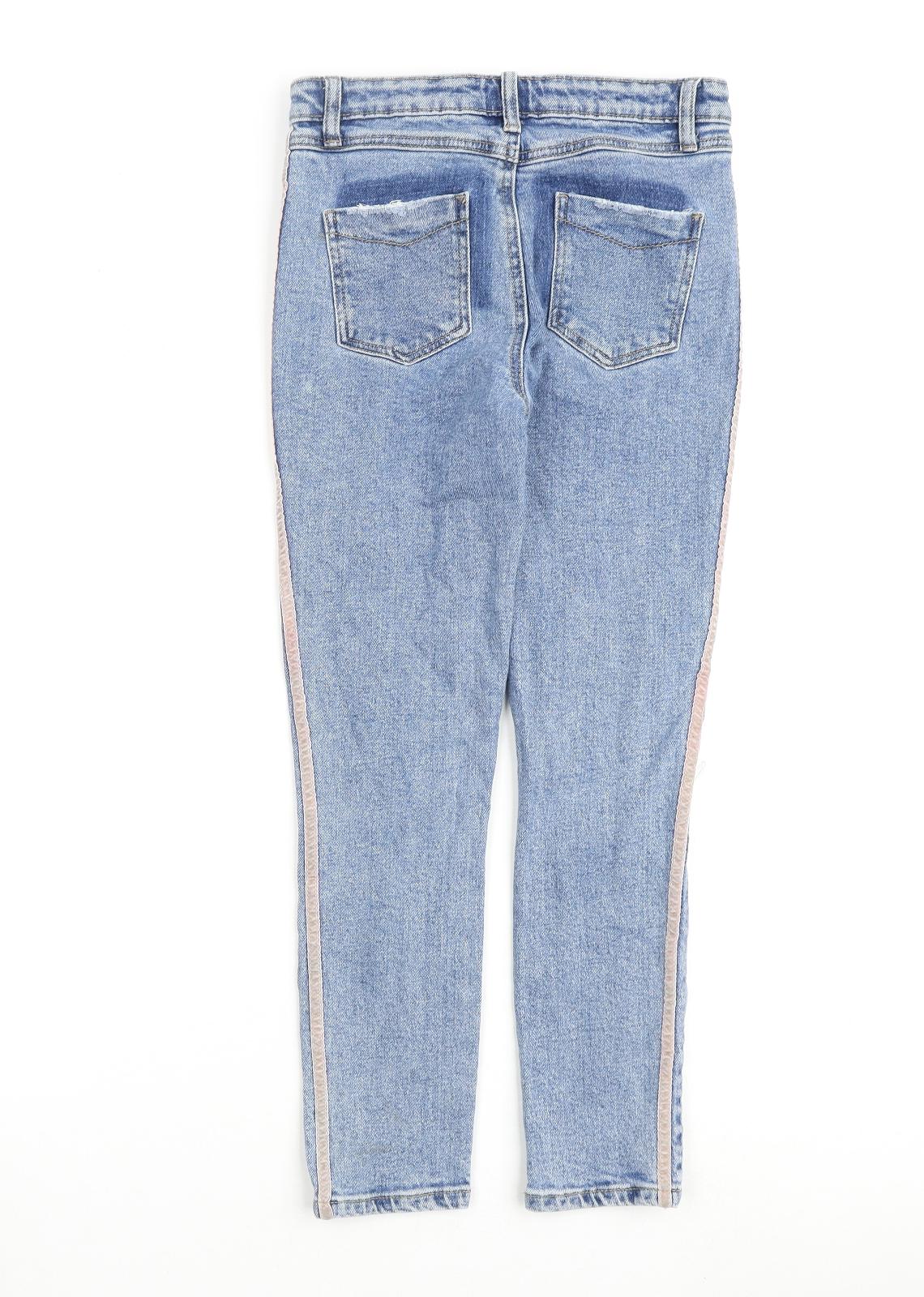 Back view of Denim & Co. girls’ blue cotton straight jeans, size 11-12, years regular zip