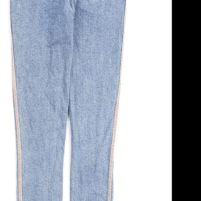 Brand and care label for Denim & Co. girls’ blue cotton straight jeans, size 11-12, years regular zip