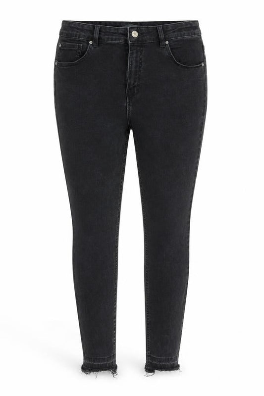Front view of Denim & Co. women’s grey cotton skinny jeans, size UK 16, 28-inch leg regular zip