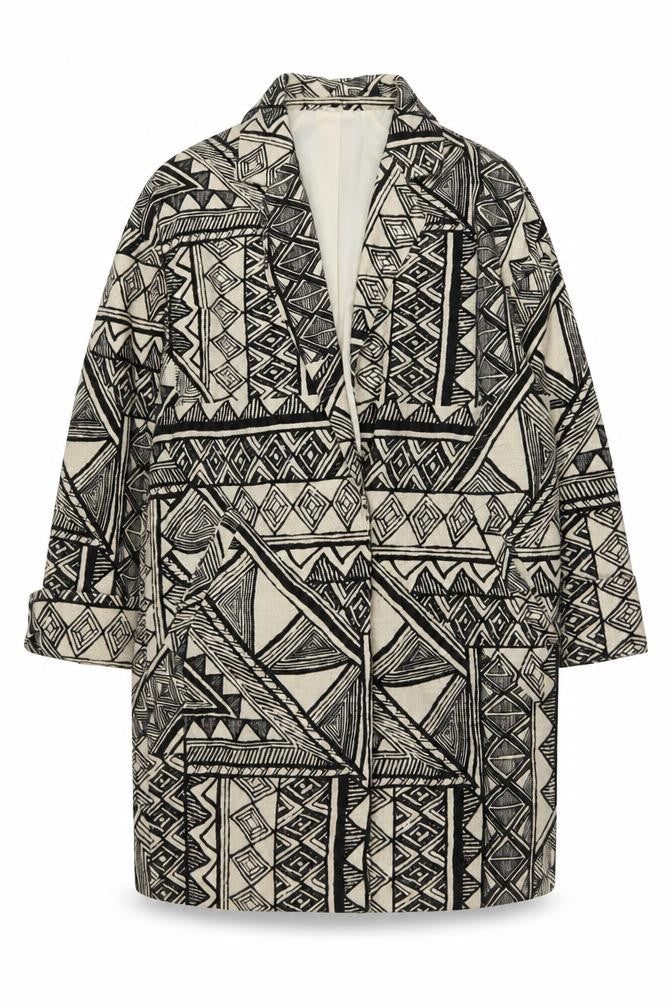 Per Una Womens Beige Geometric Jacket Blazer Size S Snap