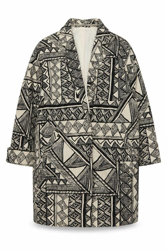 Per Una Womens Beige Geometric Jacket Blazer Size S Snap
