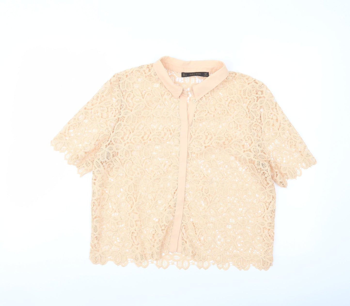 Zara Womens Pink Polyester Basic Button-Up Size M Collared