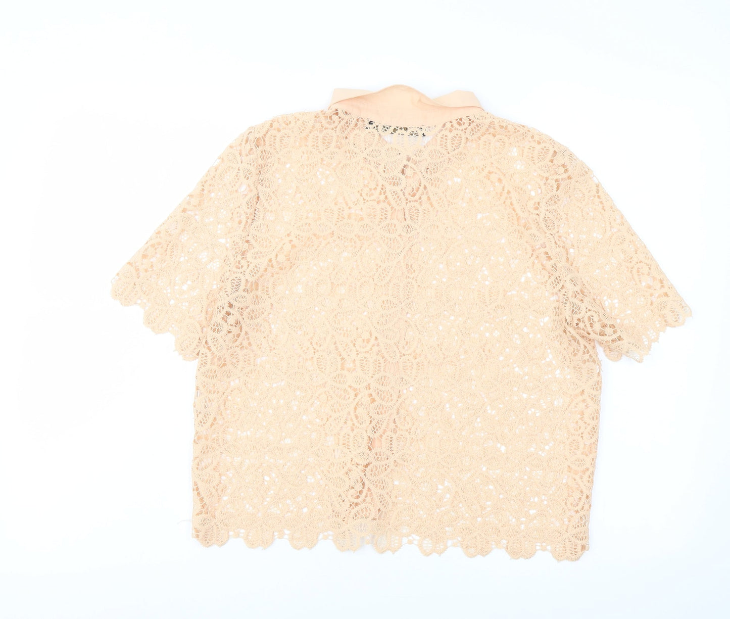 Zara Womens Pink Polyester Basic Button-Up Size M Collared