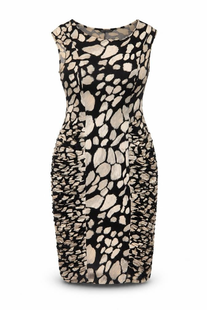 Marks & Spencer Womens Black Geometric Viscose Pencil Dress Size 14 Boat Neck Pullover