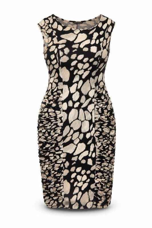 Marks & Spencer Womens Black Geometric Viscose Pencil Dress Size 14 Boat Neck Pullover