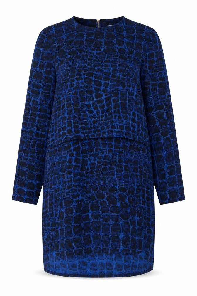 French Connection Womens Blue Geometric Polyester Sheath Size 10 Crew Neck Zip