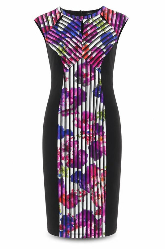 Marks & Spencer Womens Multicoloured Striped Polyester Pencil Dress Size 14 Boat Neck Zip
