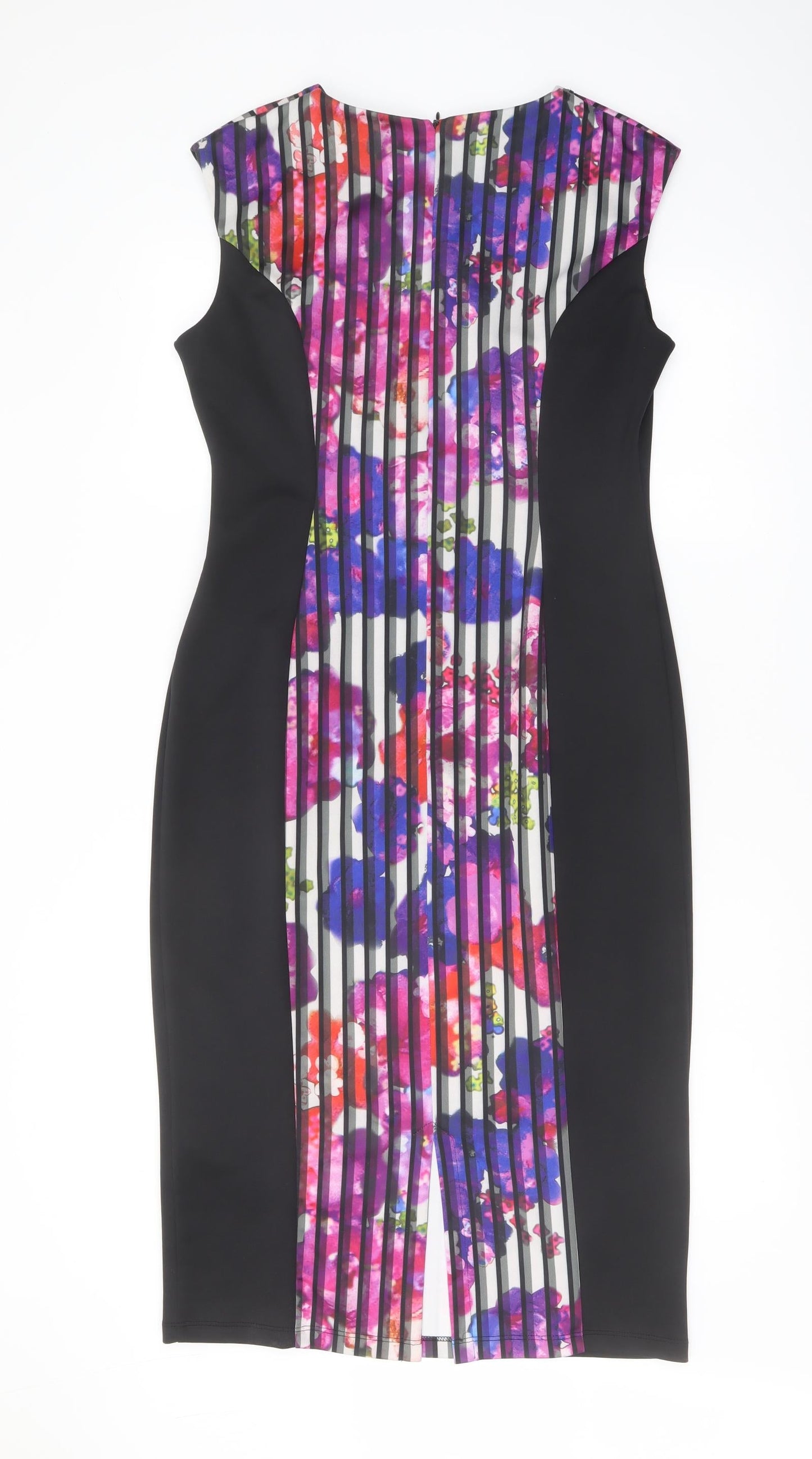 Marks and Spencer Womens Multicoloured Striped Polyester Pencil Dress Size 14 Boat Neck Zip