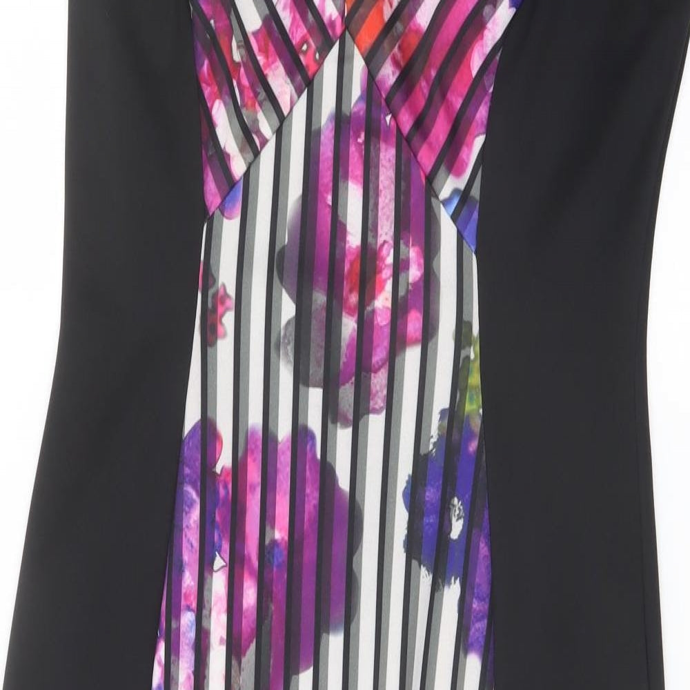 Marks and Spencer Womens Multicoloured Striped Polyester Pencil Dress Size 14 Boat Neck Zip
