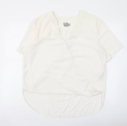 Additional front view of ASOS women’s ivory polyester basic blouse, size UK 14, v-neck