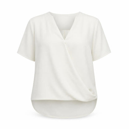 Front view of ASOS women’s ivory polyester basic blouse, size UK 14, v-neck