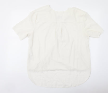 Back view of ASOS women’s ivory polyester basic blouse, size UK 14, v-neck
