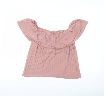 Boohoo Womens Pink Polyester Basic Blouse Size 10 Off the Shoulder