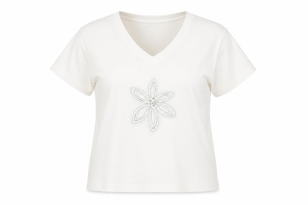 Editions Womens Ivory Polyester Basic T-Shirt Size M V-Neck