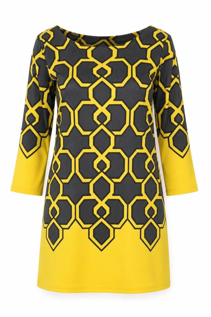 Aryeh Womens Yellow Geometric Polyester A-Line Size M Boat Neck Pullover