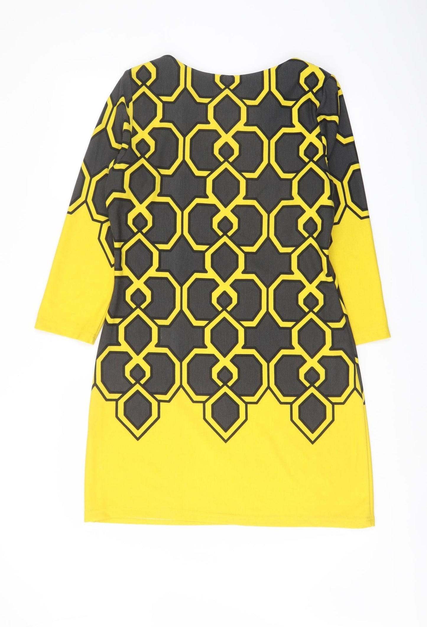 Aryeh Womens Yellow Geometric Polyester A-Line Size M Boat Neck Pullover