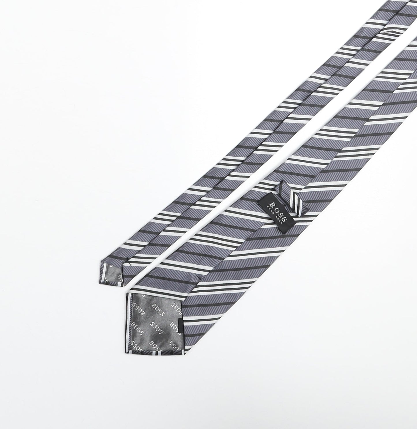 Boss Mens Grey Striped Polyester Pointed Tie One Size
