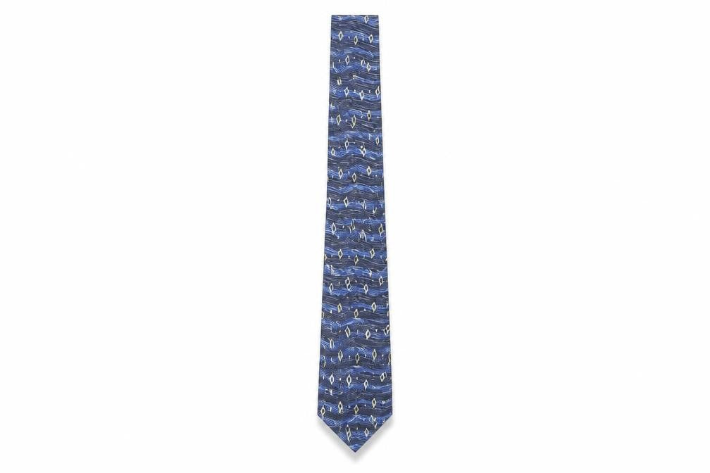 Jonelle Mens Blue Geometric Polyester Pointed Tie One Size - Diamond Wave