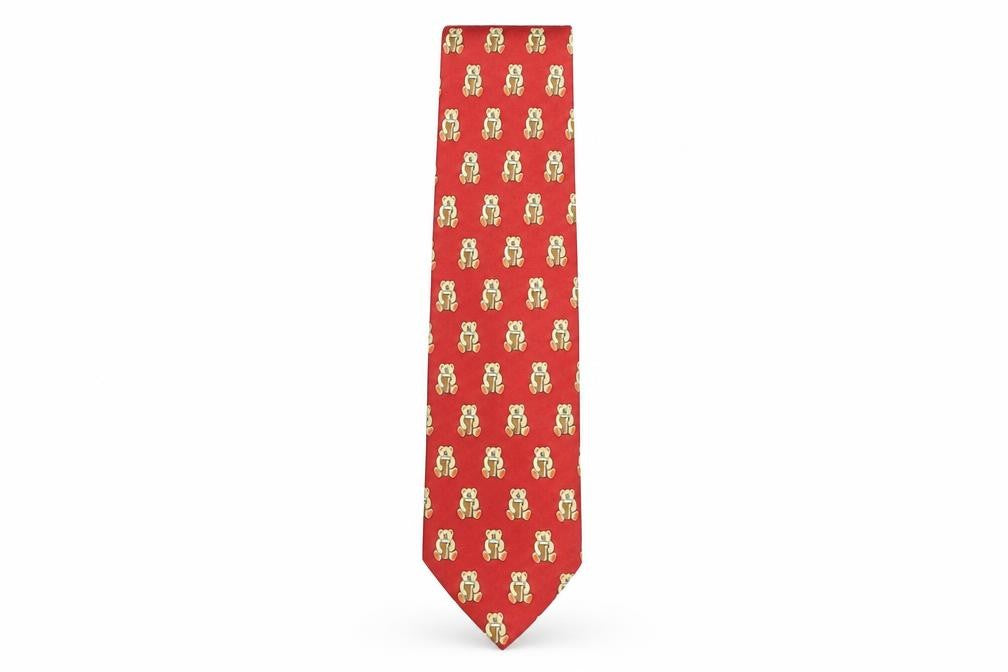 Mad Dogs & Englishmen Mens Red Geometric Polyester Pointed Tie One Size - Teddy Bear Print
