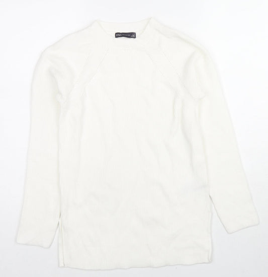 Marks and Spencer Womens White Round Neck Viscose Pullover Jumper Size S