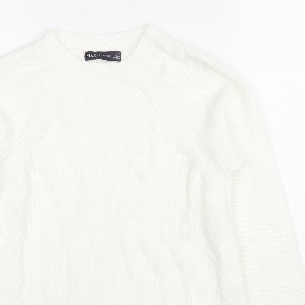 Marks and Spencer Womens White Round Neck Viscose Pullover Jumper Size S