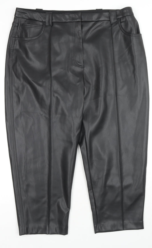 Marks and Spencer Womens Black Polyester Trousers Size 20 L23 in Regular Zip
