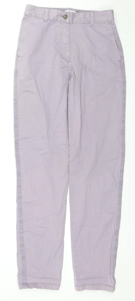 Marks and Spencer Womens Purple Cotton Trousers Size 6 L31 in Regular Zip