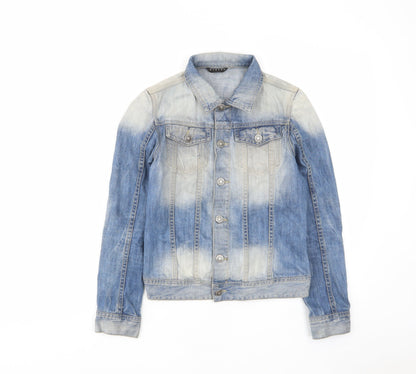 Additional front view of Sisley girls’ blue jacket, size 10-11, years button - pockets