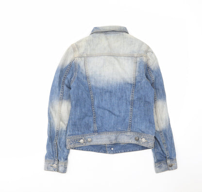 Back view of Sisley girls’ blue jacket, size 10-11, years button - pockets