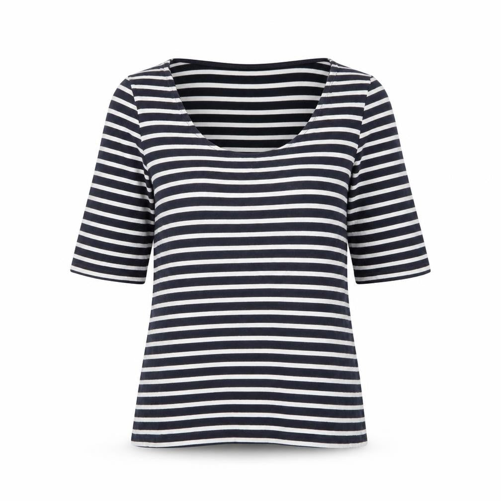 H&M Womens Blue Striped Cotton Basic T-Shirt Size S Scoop Neck - Stretch