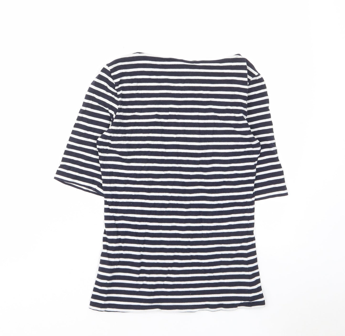 H&M Womens Blue Striped Cotton Basic T-Shirt Size S Scoop Neck - Stretch