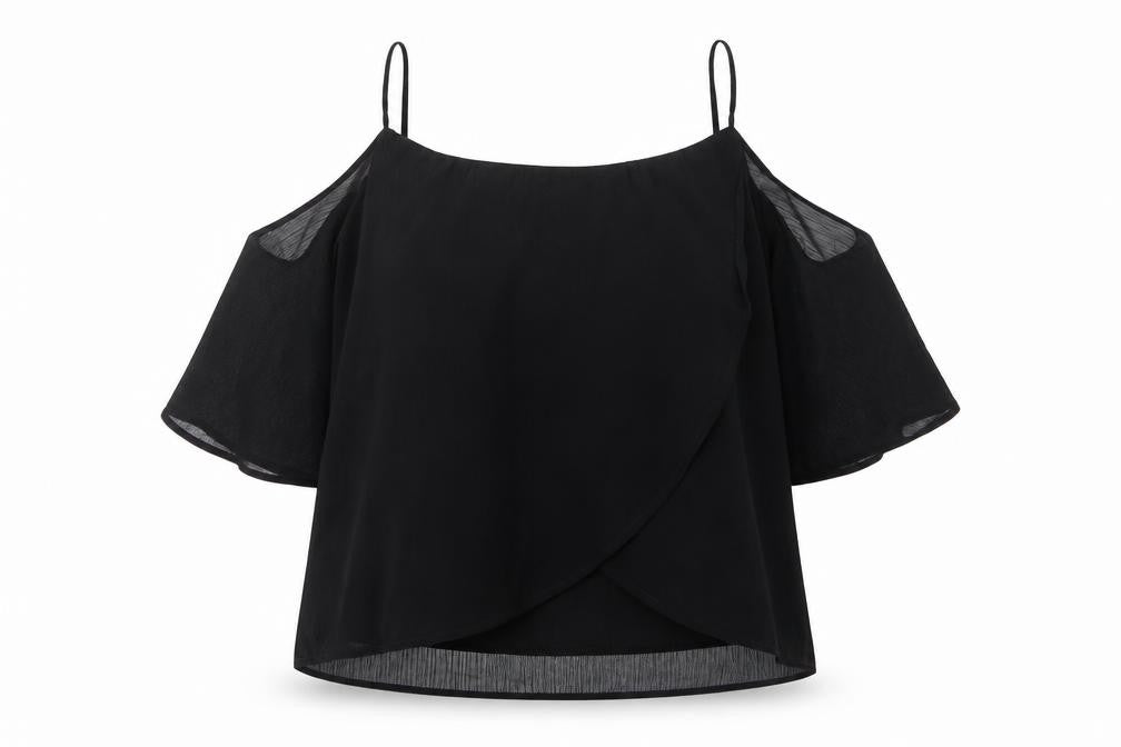 Lush Womens Black Polyester Basic T-Shirt Size S Scoop Neck - Lined, Off shouder
