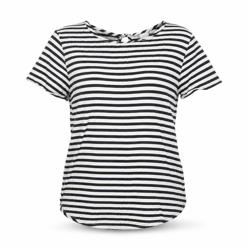 H&M Womens White Striped Viscose Basic T-Shirt Size 6 Crew Neck
