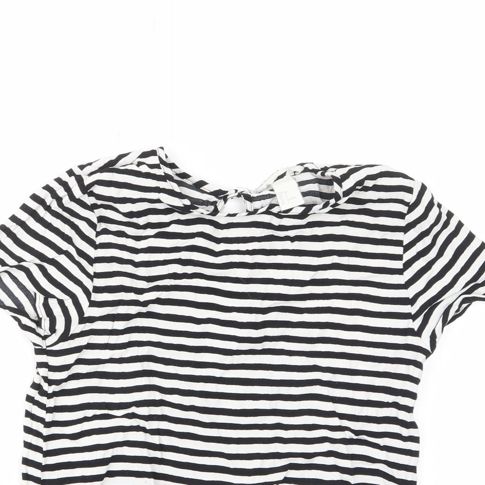 H&M Womens White Striped Viscose Basic T-Shirt Size 6 Crew Neck
