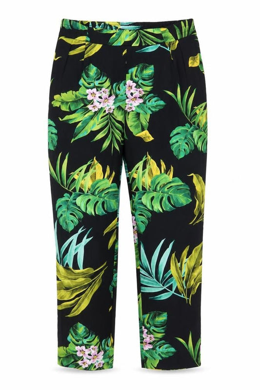 Carolina Belle Womens Black Geometric Polyester Trousers Size 10 L27 in Regular - Pockets, Pleated Front